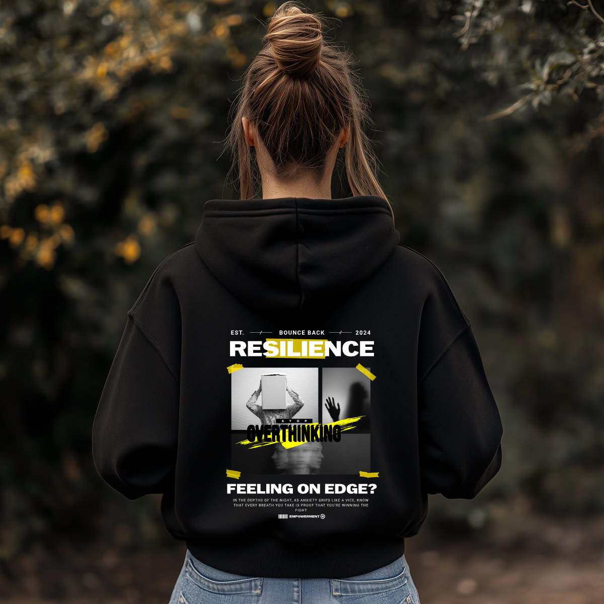 Oversized  Unisex black hoodie - RESILIENCE